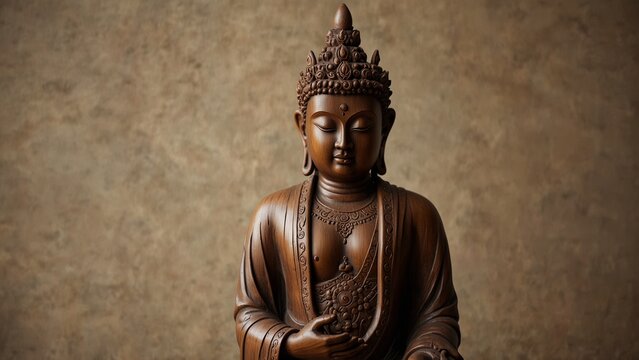 Generative AI illustration: statue sitting on top of wooden table with detailed texture