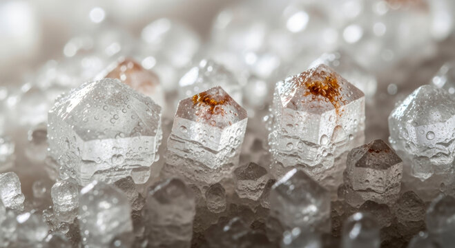 Macro Photography of Geometric Salt Crystals Forming During Crystallization Process, Showcasing Natural Growth Patterns and Intricate Molecular Structures in Science