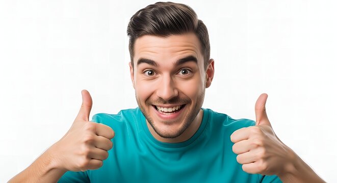 Cheerful and Positive Young Man Expressing Agreement with Thumbs Up Gesture