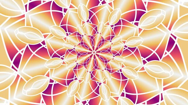 Aesthetic background video. gradient mandala motion background with purple and orange glowing flower. Good for intro and outro video template
