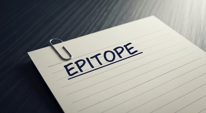 Lined paper note with a paper clip featuring the word "Epitope" for immunology and vaccine research concepts