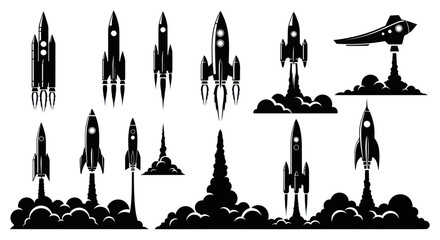 Rocket Launch Silhouettes Collection: Space Exploration & Future Travel © Herukloro