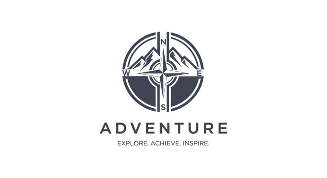 Adventure logo with mountain and compass.