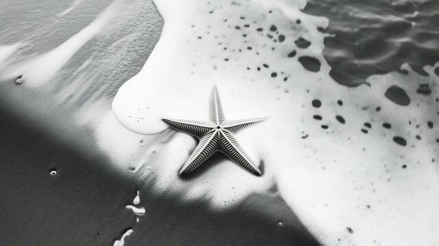 Ocean waves reveal starfish on sandy beach: a serene coastal transformation
