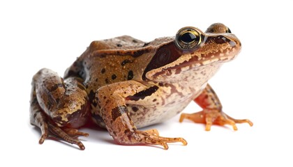 Fototapeta premium Close-up of a brown frog with detailed skin texture and eye focus.