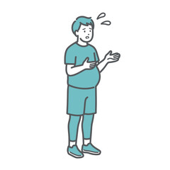 Obraz premium 困り顔で会話をするぽっちゃり男性のイラスト