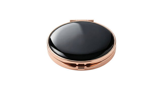 Elegant copper ring with a sleek black and gold circular design on top isolated on transparent background