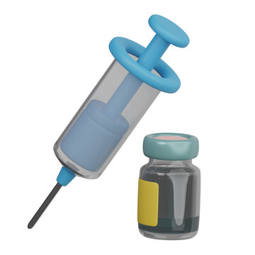 3D Syringe and Vaccine Bottle Medical Injection Healthcare Illustration