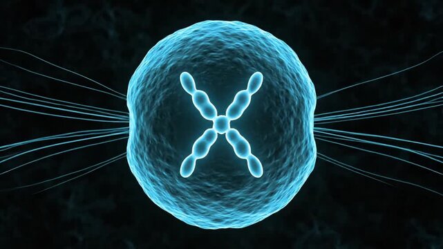 Cell Division Animation: Mitosis, Chromosomes Aligning and Splitting in Blue