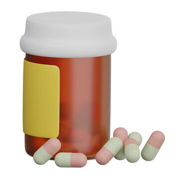 3D Pill Bottle with Capsules Pharmaceutical Healthcare Illustration