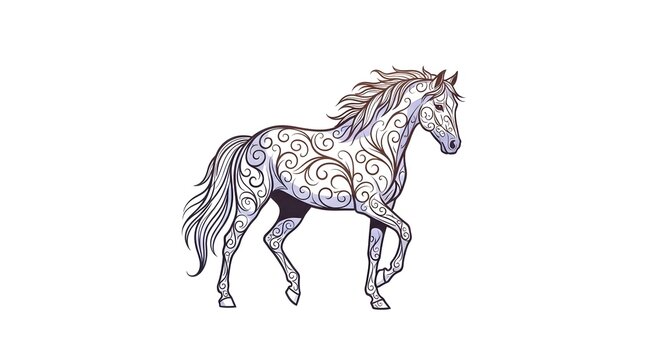 Elegant Horse Illustration with Intricate Swirl Patterns.
