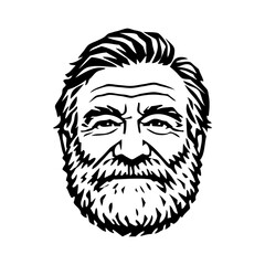 Logotipo con dibujo geométrico de la cara de un hombre mayor. Retrato de un anciano con barba © teracreonte