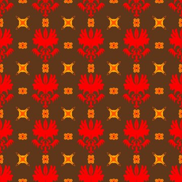 Traditional Malay Songket Seamless Pattern with Red and Gold Ethnic Motifs