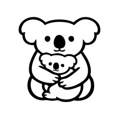 Logotipo con dibujo sencillo con líneas de un koala hembra abrazando a su cachorro, sentados vistos de frente  © teracreonte