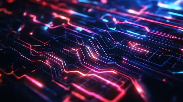 Abstract circuit board animation technology data transfer digitalization