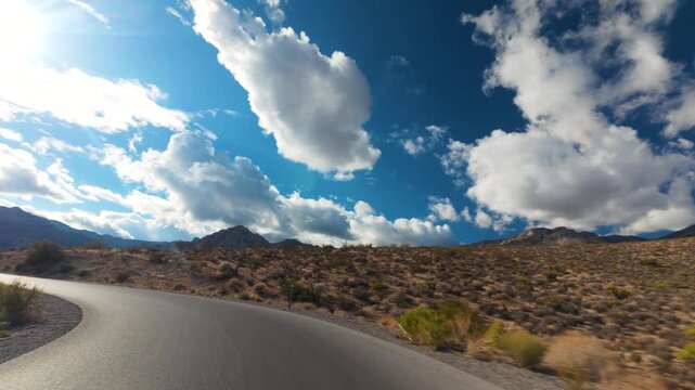 Red Rock Canyon Scenic Drive Loop POV 4K Sunny Day Dramatic Clouds Nevada