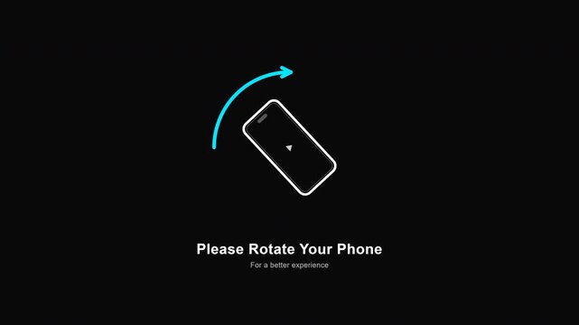 Animated user interface graphic prompts viewers to rotate their mobile device for enhanced horizontal cinematic video playback.