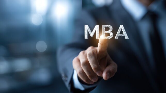 Businessman pointing at mba word