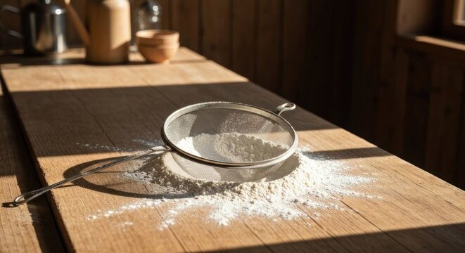 Flour sifter on a wooden table