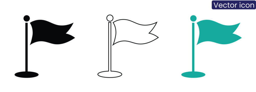 Flag icons in black, Line art, And teal on white background for web and design use