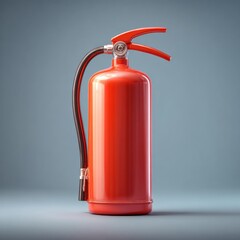 Obraz premium A red fire extinguisher floats on a white background under a spotlight. The design features a nozzle and hose, creating a focus on fire safety.