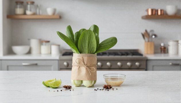 Premium baby pak choi bundle on marble countertop