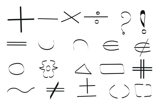 Collection of hand drawn mathematical and symbolic characters