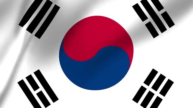 South Korea flag with red and blue taegeuk symbol and four black trigrams on white background  national symbol