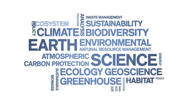 Earth Science animated word cloud-text design animation tag kinetic typography seamless loop.