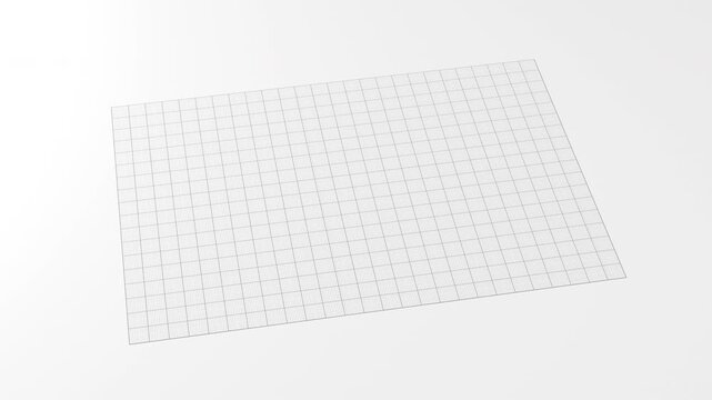 Roll of millimeter graph paper smoothly unrolls from left to right, forming a clean technical background. Minimal 3D animation on transparent background, seamless loop in 4K with alpha channel.