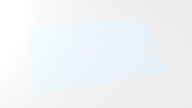 Roll of blue grid paper unrolls from left to right. 3D animation of graph paper on transparent background. Seamless loop in 4K with alpha channel, ideal for education, design and presentation visuals.