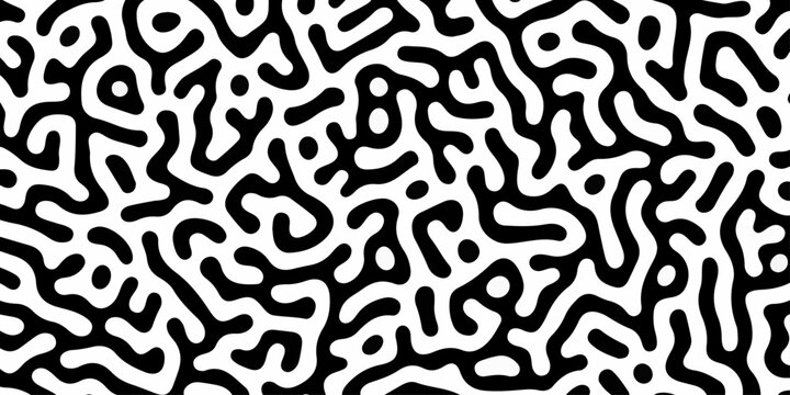 Abstract truing organic wallpaper Turing reaction diffusion monochrome seamless pattern with chaotic motion. Generative algorithm psychedelic background. Reaction-diffusion or truing pattern formation