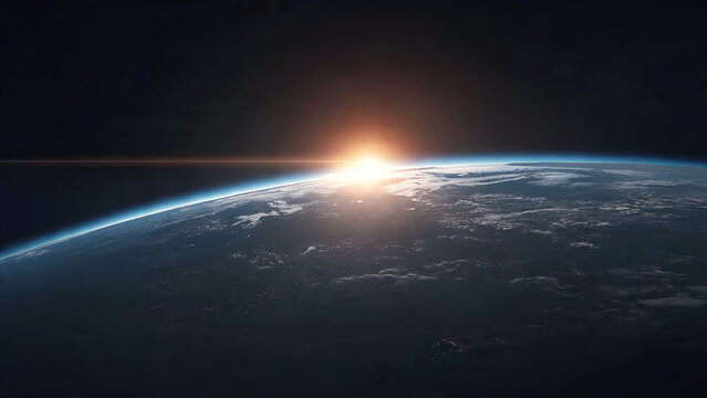 widely used depiction of the planet Earth viewed from space during a sunrise.