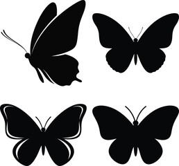 Four black butterfly silhouettes in different poses and styles insect flying © Jui