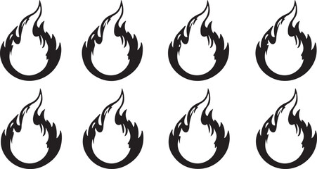 Naklejka premium Fiery Circles Pattern: A dynamic illustration presents a repeating pattern of stylized flames, each encircling a space, creating a visually striking and energetic design.