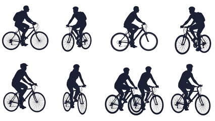Obraz premium Vector CAD design of cyclists riding bicycles in various positions