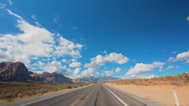 Red Rock Canyon Scenic Drive Loop POV 4K Sunny Day Dramatic Clouds Nevada