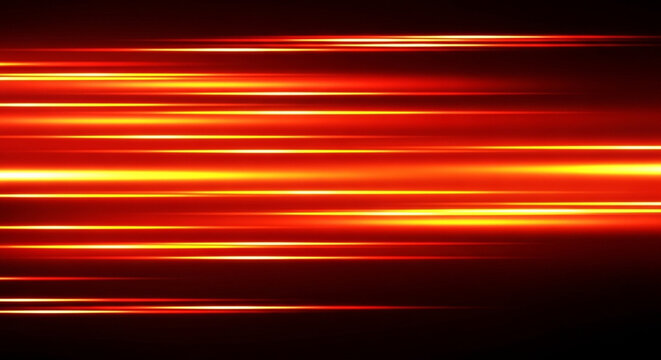 Vibrant red and orange horizontal light streaks on a dark background creating a dynamic and energetic visual effect with motion blur