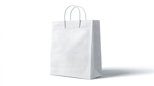 White paper shopping bag with handle isolated on white background