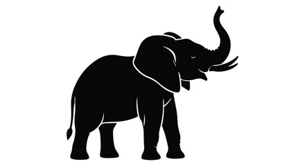 Obraz premium Black silhouette of an elephant with trunk raised isolated on white background.