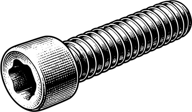 Allen Bolt Hex Socket Screw Engraving Black and White Illustration