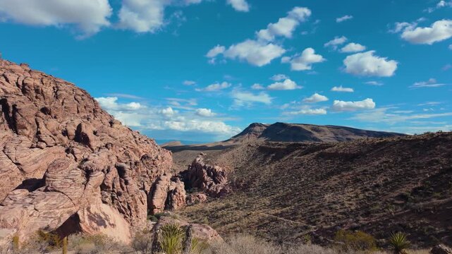 Red Rock Canyon Wide Landscape Calico Hills Sunny Day Dramatic Clouds Nevada