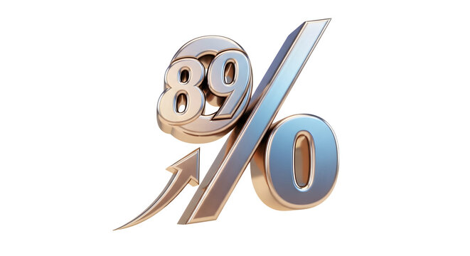 A shiny 89 percent sign with an arrow pointing upwards on a black background