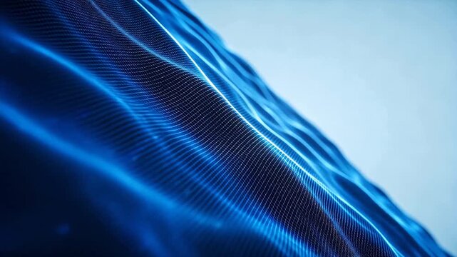 Blue wavy grid lines forming abstract digital surface