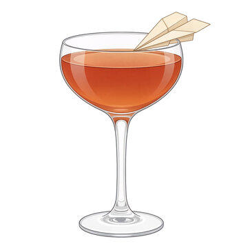 Modern paper plane cocktail in a coupe glass with a miniature paper plane garnish