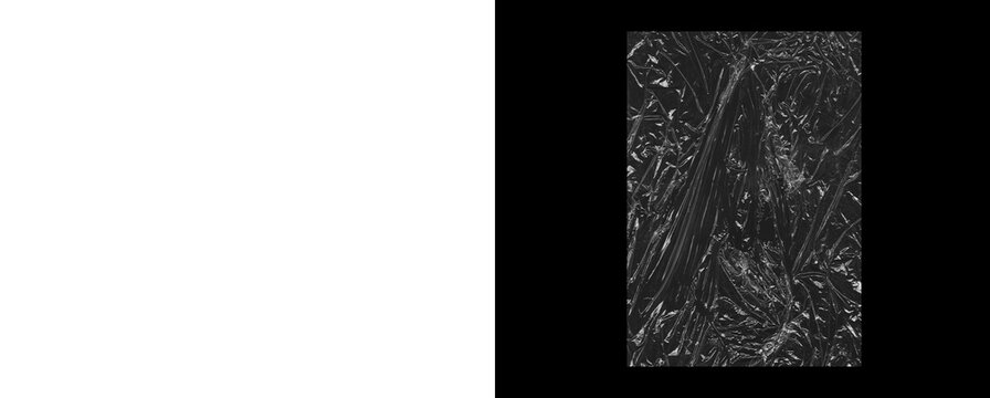 Transparent plastic wrap texture overlay on a checkered background design.