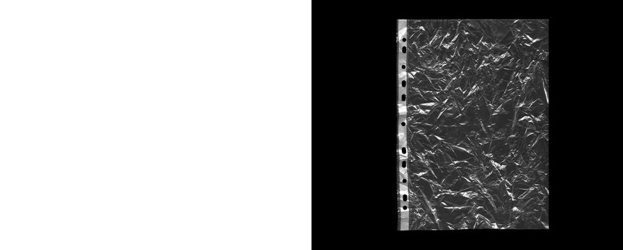 Clear sheet protector with punched holes on transparent background and black.