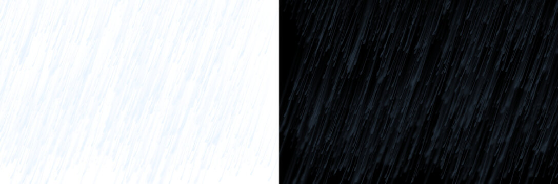 Heavy Rain Drops Overlay PNG on Dual Background White and Black, Realistic Wet Effect, Misty Drizzle, Dynamic Outdoor Rain Scene for Digital Design and Photoshop.