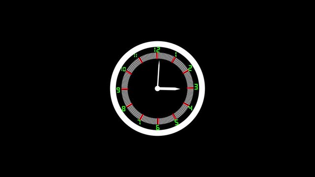 12 hour clock icon and black background 4k motion video animation.