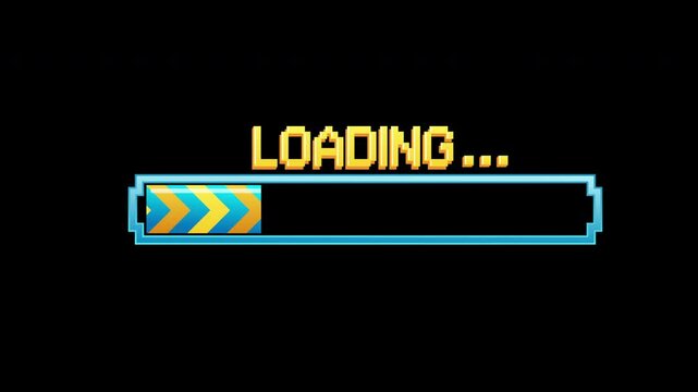 Pixel art loading bar screen animation, loading screen for games, download bar screen. Pixelated progress animation, loading screen animation, 4k video.